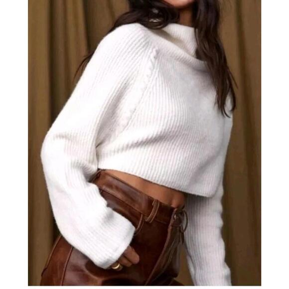 12th Tribe Sweaters - 12th Tribe No Chill Ivory Crop Knit Ribbed  Sweater- S/M NWT #R1